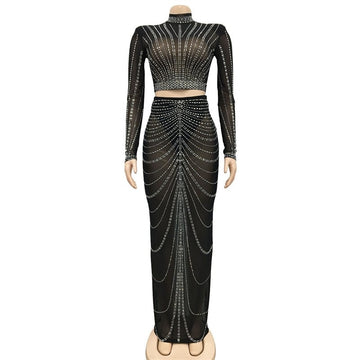 Mqtime 2pcs Maternity Photography Dress Set Sexy Perspective Mesh Nail Drill Dress Pregnant Woman Photo Shoot Clothes Daily Dress Suit